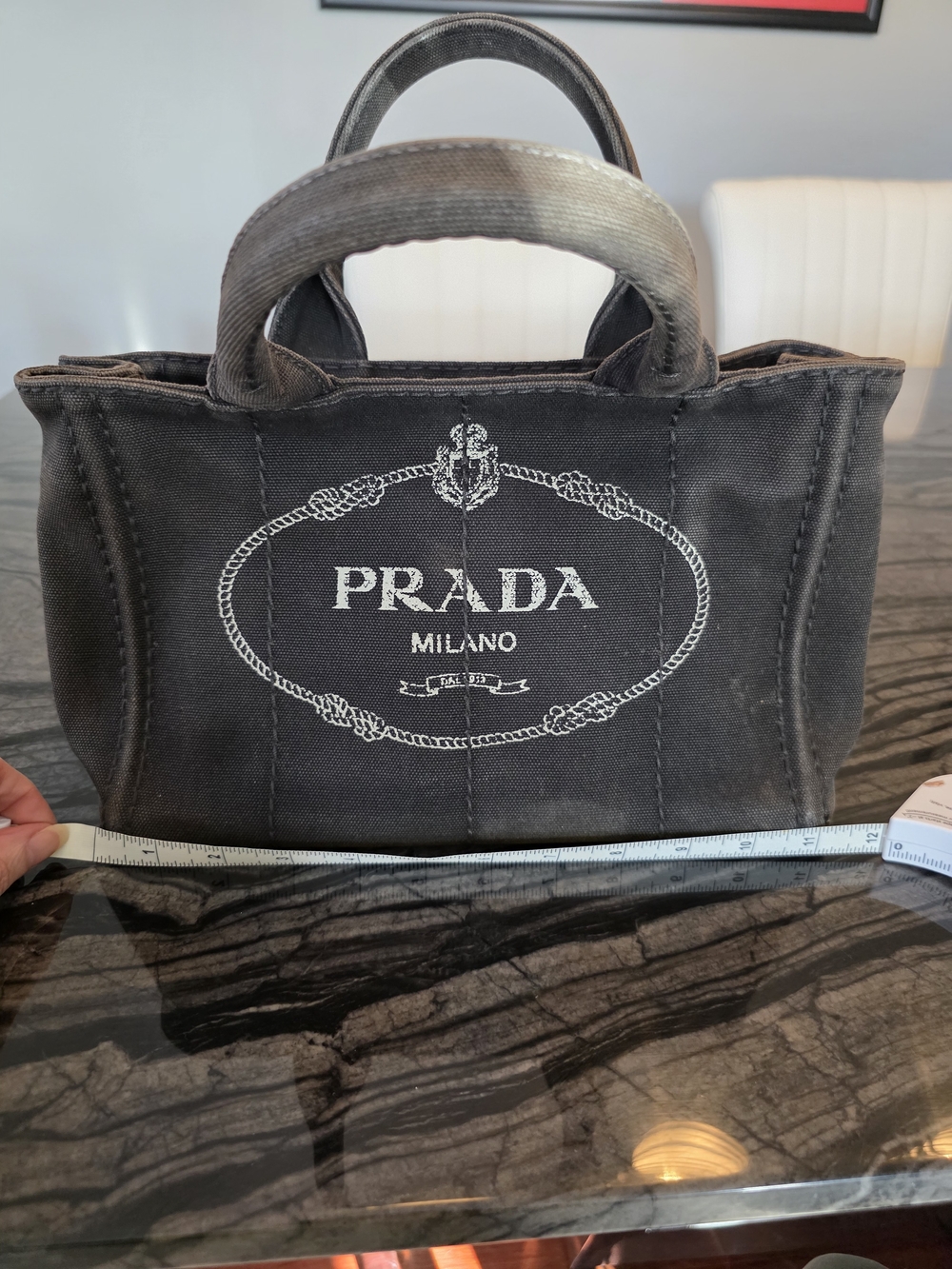 Authentic PRADA Canapa Black Canvas 2-Way Shopping Hand Shoulder Bag Purse - Picture 14 of 16